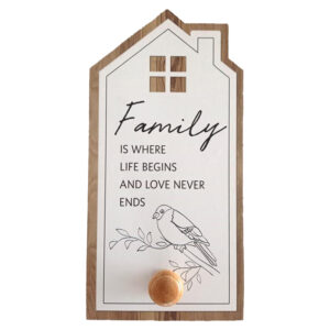 French Country Wall Hanging Family Life Begins Wooden Sign with Knob
