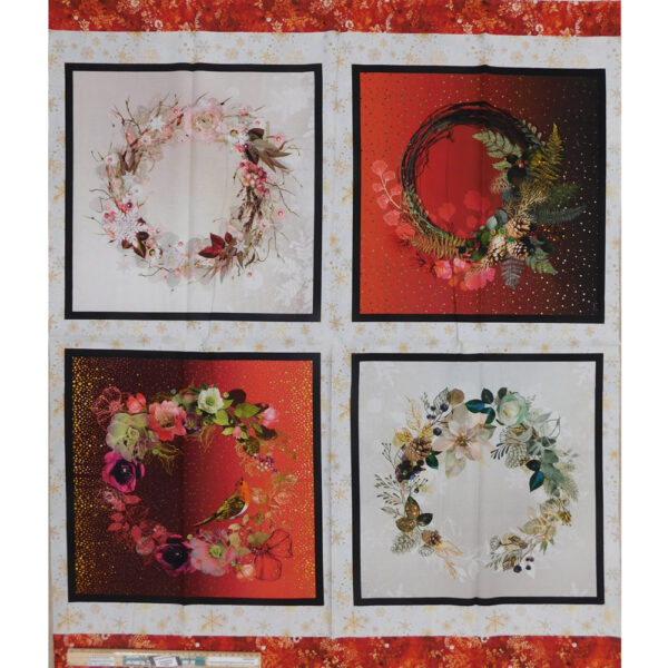 Patchwork Quilting Sewing Holiday Wreaths 93x110cm Fabric Panel