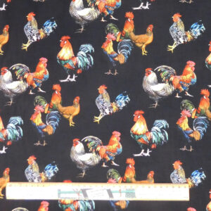 Patchwork Quilting Fabric Black Roosters Allover 50x55cm FQ