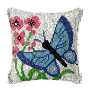 Crafting Kit Latch Hook Cushion Blue Butterfly with Hook & Threads