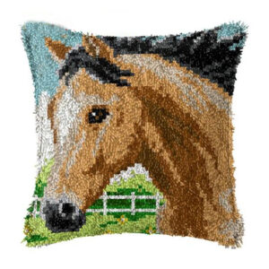 Crafting Kit Latch Hook Cushion Brown Horse with Hook Threads