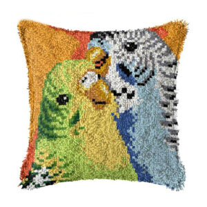 Crafting Kit Latch Hook Cushion Budgies with Hook Threads
