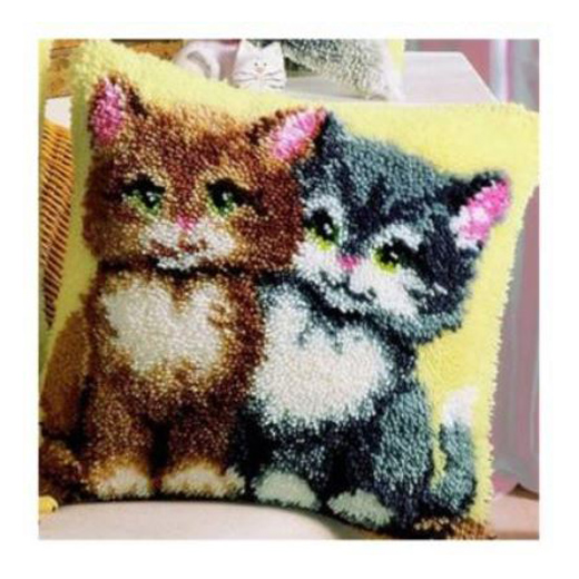 Crafting Kit Latch Hook Cushion 2 Kittens with Hook Threads