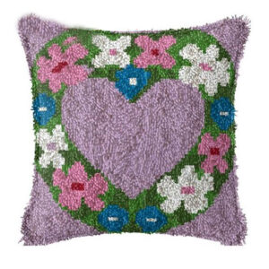 Crafting Kit Latch Hook Cushion Purple Heart with Hook Threads