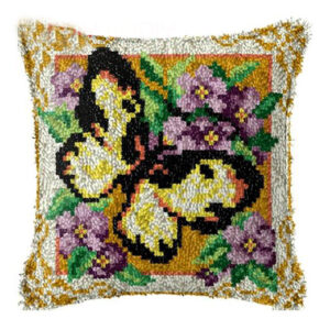 Crafting Kit Latch Hook Cushion Yellow Butterfly with Hook Threads