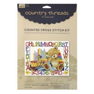 Country Threads Cross X Stitch Kit Teddy Bear Birth Sampler Counted