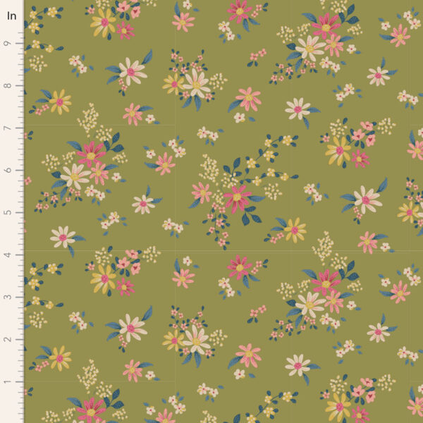 Quilting Patchwork Fabric TILDA Daisyfield Green 50x55cm FQ
