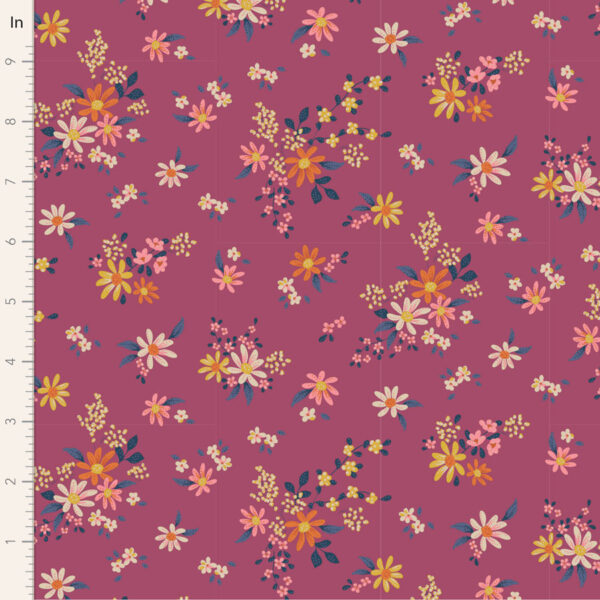 Quilting Patchwork Fabric TILDA Daisyfield Plum 50x55cm FQ