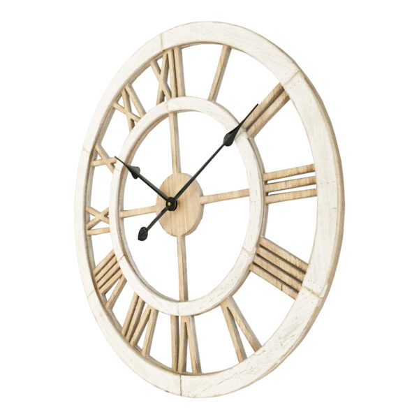Clock French Country Wall 60cm Double Frame Whitewash Open Wood Large