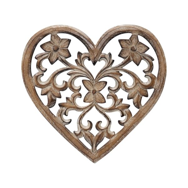 Country Farmhouse Handcarved Scroll Heart Wooden Wall Art
