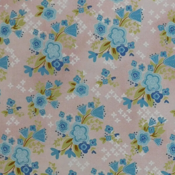 Quilting Patchwork Sewing Fabric Blume and Grow Blue Floral on Pink 50x55cm FQ