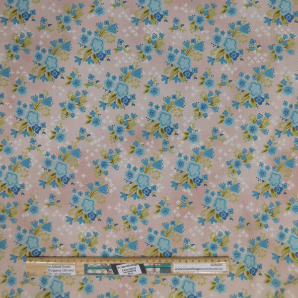 Quilting Patchwork Sewing Fabric Blume and Grow Blue Floral on Pink 50x55cm FQ