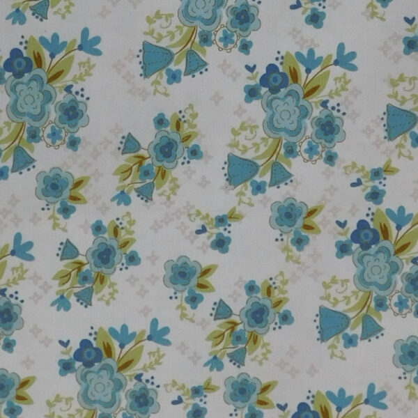 Quilting Patchwork Sewing Fabric Blume and Grow Blue Floral on Cream 50x55cm FQ