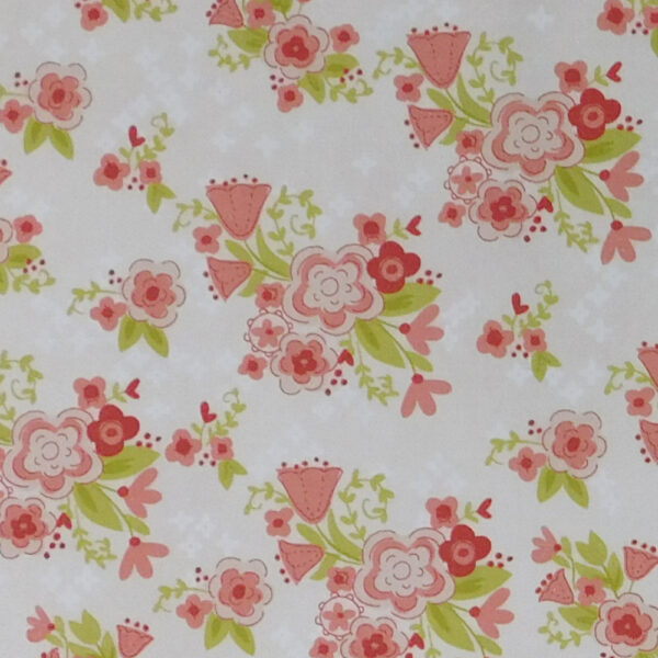 Quilting Patchwork Sewing Fabric Blume and Grow Pink Floral on Cream 50x55cm FQ