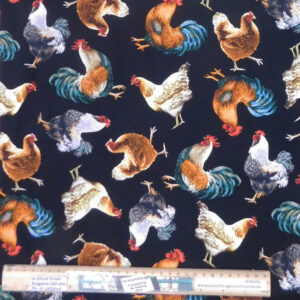 Patchwork Quilting Sewing Fabric Farm Life Roosters Black Material 50x55cm FQ
