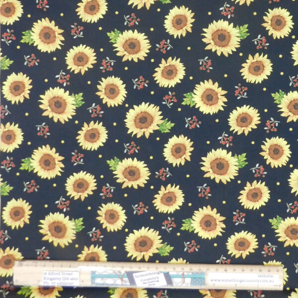 Patchwork Quilting Sewing Fabric Sunflowers Black Material 50x55cm FQ