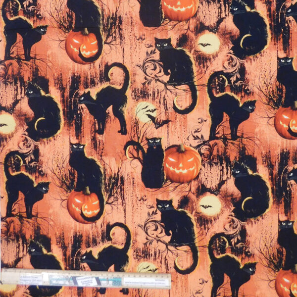 Patchwork Quilting Sewing Fabric Halloween Black Cat 50x55cm FQ