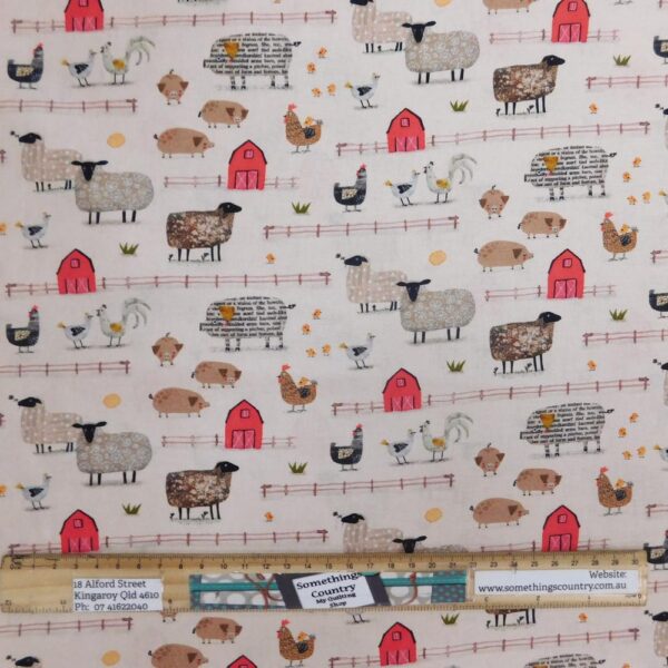 Patchwork Quilting Sewing Fabric On the Farm Cream 50x55cm FQ
