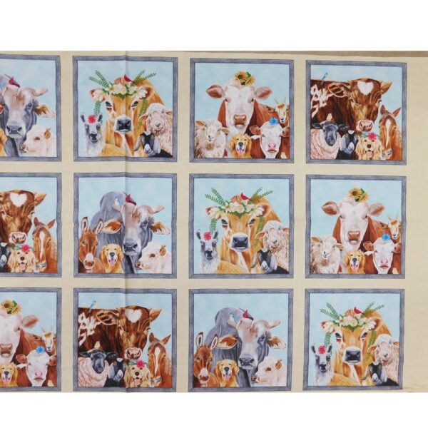 Patchwork Quilting Sewing Fabric Happy Farm Animals Panel 62x110cm