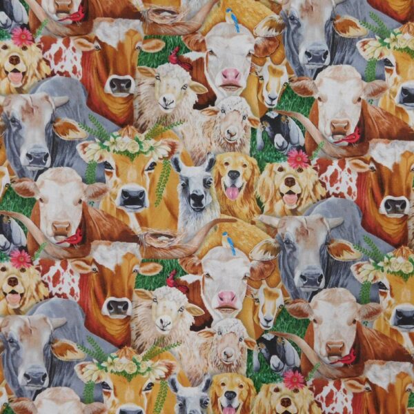 Patchwork Quilting Sewing Fabric Happy Farm Animals 50x55cm FQ