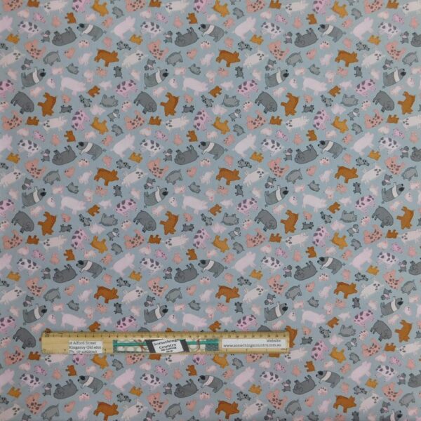 Patchwork Quilting Sewing Fabric Grey Piggy Tales Material 50x55cm FQ