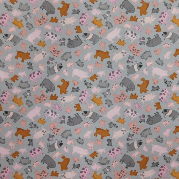 Patchwork Quilting Sewing Fabric Grey Piggy Tales Material 50x55cm FQ