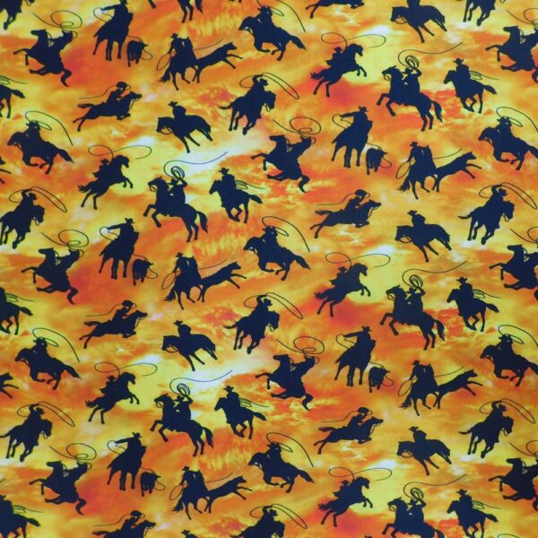 Patchwork Quilting Sewing Fabric Roping Cowboy Orange 50x55cm FQ