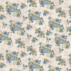 Quilting Patchwork Sewing Fabric Blume and Grow Blue Floral on Cream 50x55cm FQ