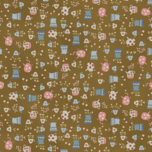 Quilting Patchwork Sewing Fabric Blume & Grow Floral Teapots on Khaki 50x55cm FQ