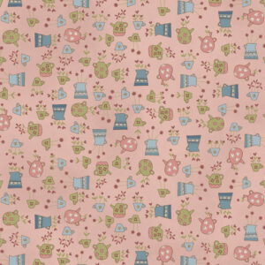 Quilting Patchwork Sewing Fabric Blume & Grow Floral Teapots on Pink 50x55cm FQ