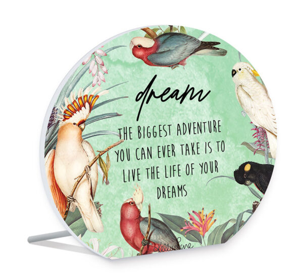 French Country Parrots Green Dream Round Wooden Standing Sign