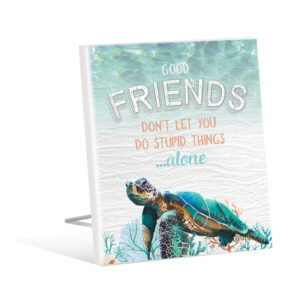 French Country Wooden Green Turtle Friends Stupid Standing Sign