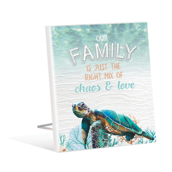 French Country Wooden Green Turtle Family Chaos Standing Sign