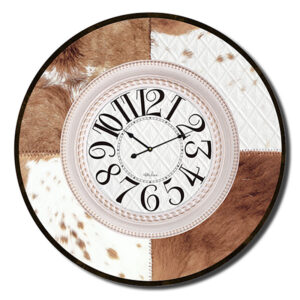 Clock Country Inspired Wall Large Soul Cow Hide Look Print 60cm