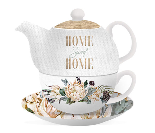 Floral Teapot White Protea Tea For One Cup and Saucer