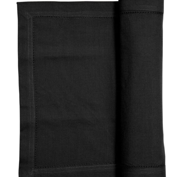 French Country Rans Table Runner Hemstitch Black 33x135cm