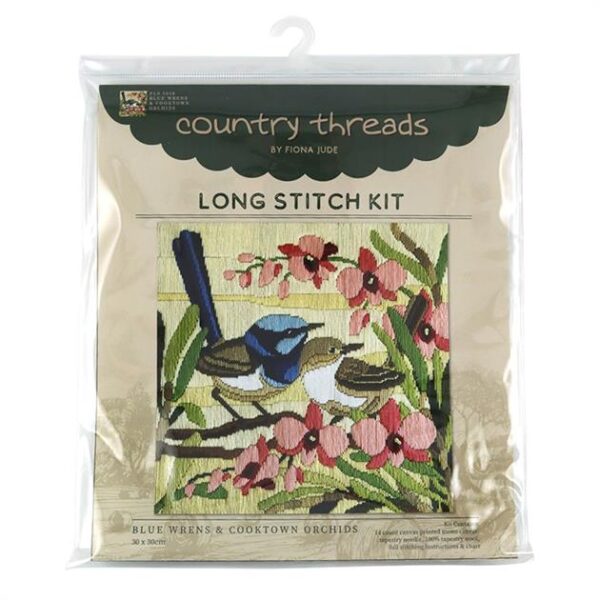 Country Threads Long Stitch Kit Blue Wrens Orchid Including Threads