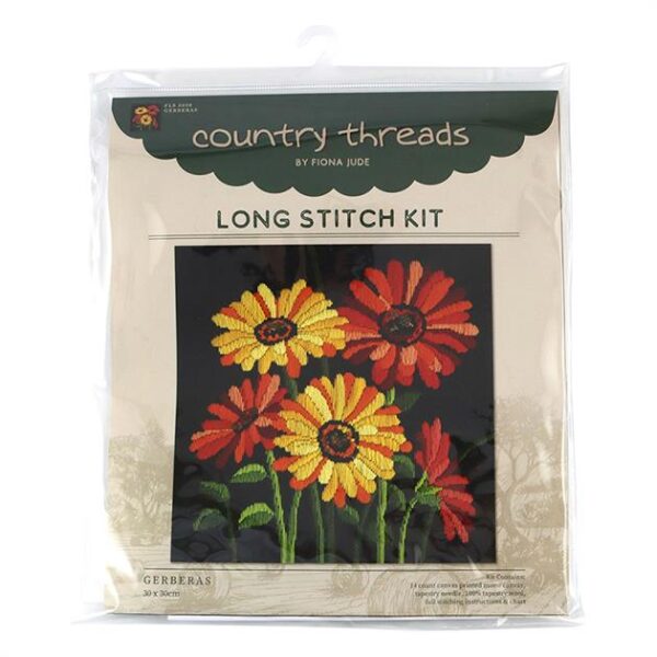 Country Threads Long Stitch Kit Gerberas 30x30cm Including Threads