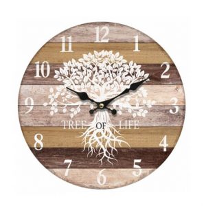 French Country White Tree of Life on Boards Wall Clock 34cm MDF