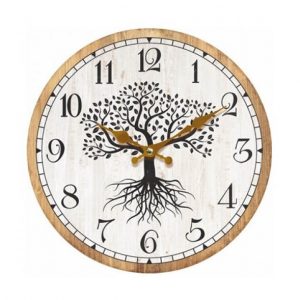 French Country Black Tree of Life on White Wall Clock 34cm MDF