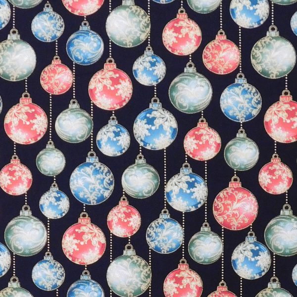 Patchwork Quilting Sewing Fabric Festive Ornaments Black 50x55cm FQ