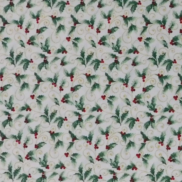 Patchwork Quilting Sewing Fabric Festive Christmas Holly 50x55cm FQ