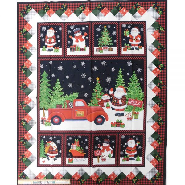Patchwork Quilting Sewing Fabric Christmas Santas Tree Panel 92x110cm
