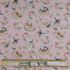 Patchwork Quilting Sewing Fabric Little Wren Cottage Pink 50x55cm FQ