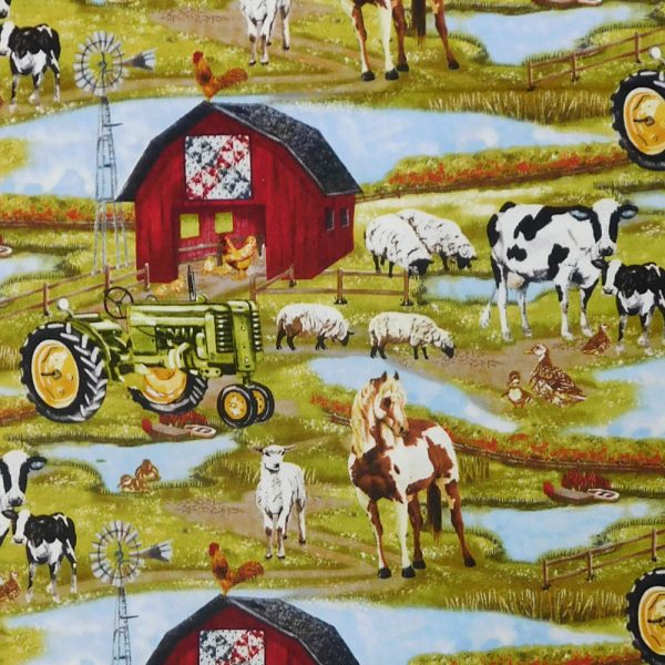 Patchwork Quilting Sewing Fabric Down on the Farm Tractor 50x55cm FQ