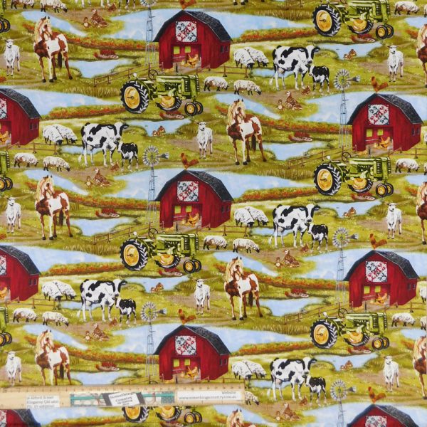 Patchwork Quilting Sewing Fabric Down on the Farm Tractor 50x55cm FQ