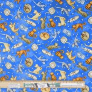 Patchwork Quilting Sewing Fabric Love a Cat Blue 50x55cm FQ