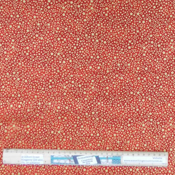 Patchwork Quilting Sewing Fabric Red Metallic Stars 50x55cm FQ