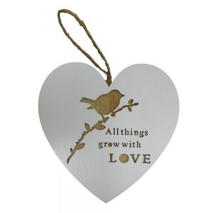 Country Rustic Wooden Sign Hanging Heart All Things Grow With Love