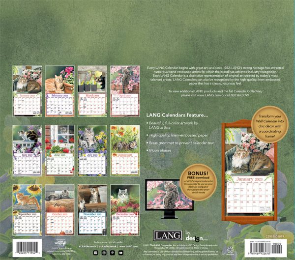 Lang 2023 Calendar Cats in the Country Calender Fits Wall Frame